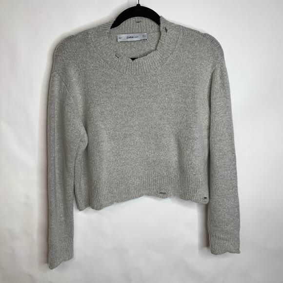 Zara Gray Distressed Cropped Sweater Sz Medium - Picture 1 of 7